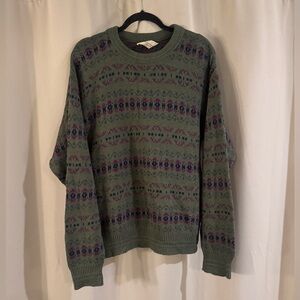 Men's Green Loafers Patterned Sweater